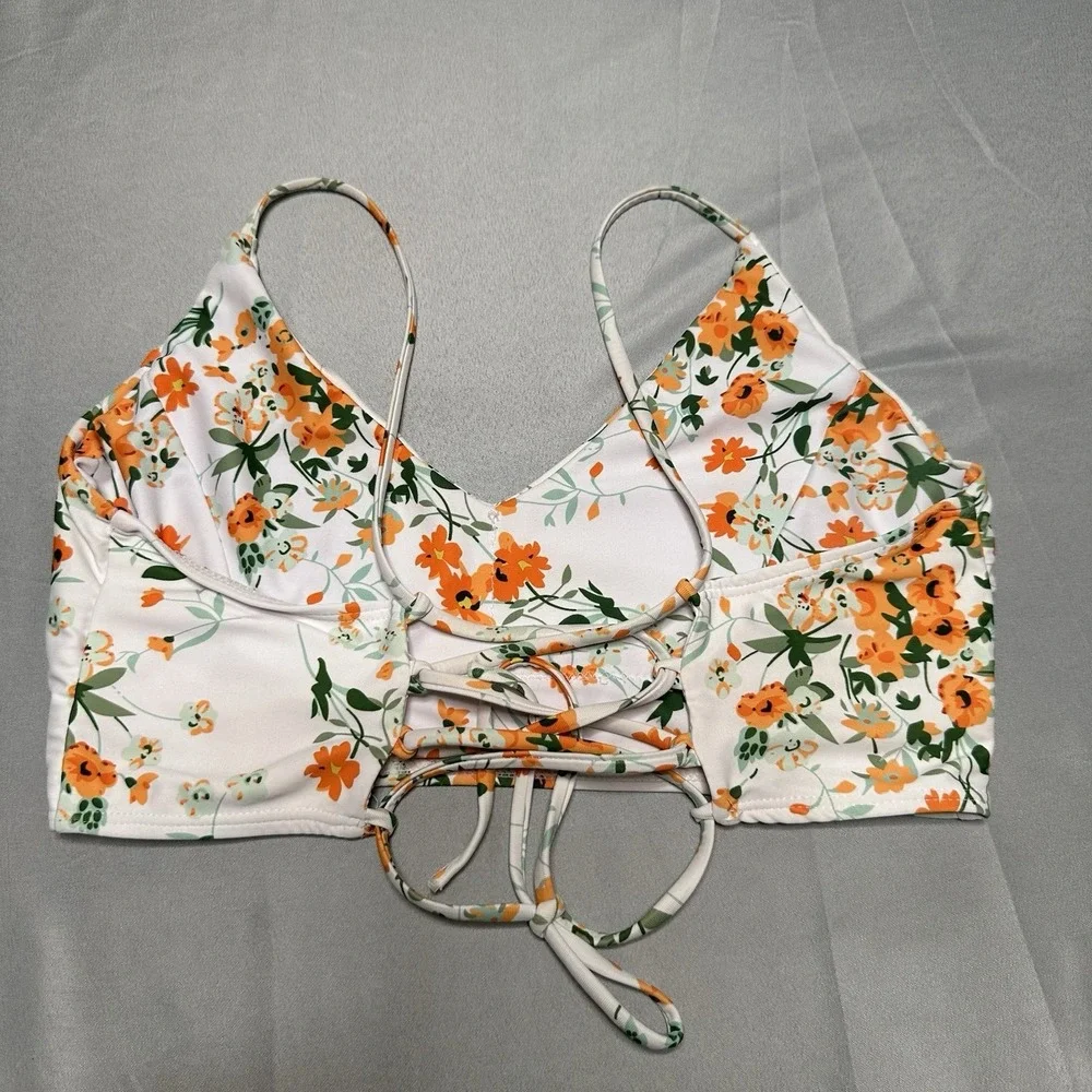 White Orange Bralette Style Bikini Top S M Floral Strappy Dainty Feminine Cute